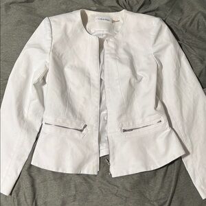Calvin Klein Women's White Blazer with Zipper Details